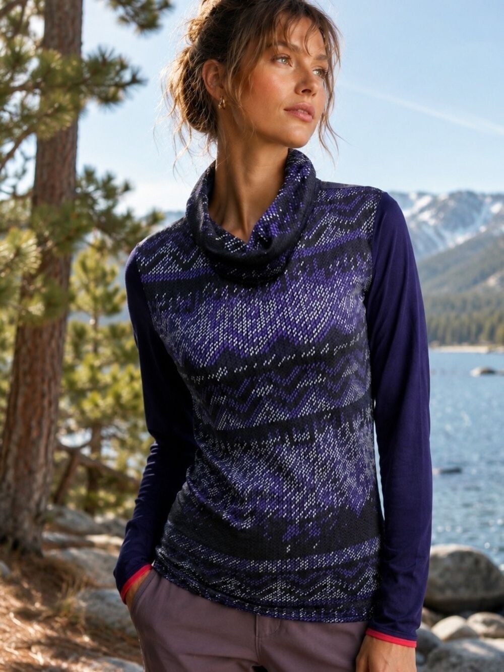 Nike Pro Dri-FIT Cowl Neck Pullover Purple Black Size M